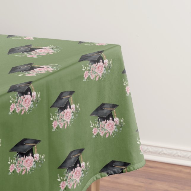 Toalha De Mesa Modern Pink Roses Black Grad Cap Graduation (Posição Original)