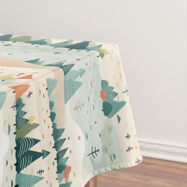 Toalha De Mesa Modern Turquoise Orange Cream Christmas Trees  (Posição Original)