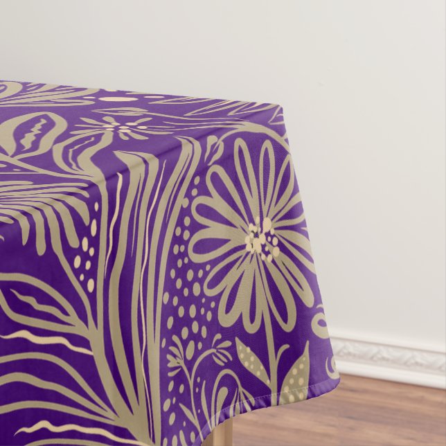 Toalha De Mesa Moderno | IMPRESSÃO FLORAL | bege em roxo (Posição Original)