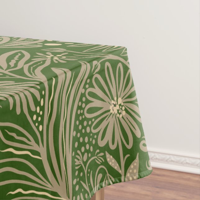 Toalha De Mesa Moderno | IMPRESSÃO FLORAL | Beige on Green (Posição Original)
