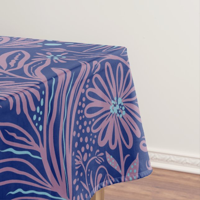 Toalha De Mesa Moderno | IMPRESSÃO FLORAL | Mauve no Royal Blue (Posição Original)