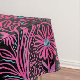 Toalha De Mesa Moderno | Impressão FLORAL | Rosa no Preto