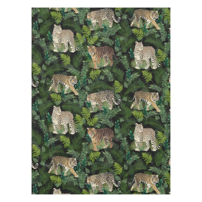 Toalha De Mesa Moderno Leopardos Tigres Plantas Selvagens Design  (Frente)