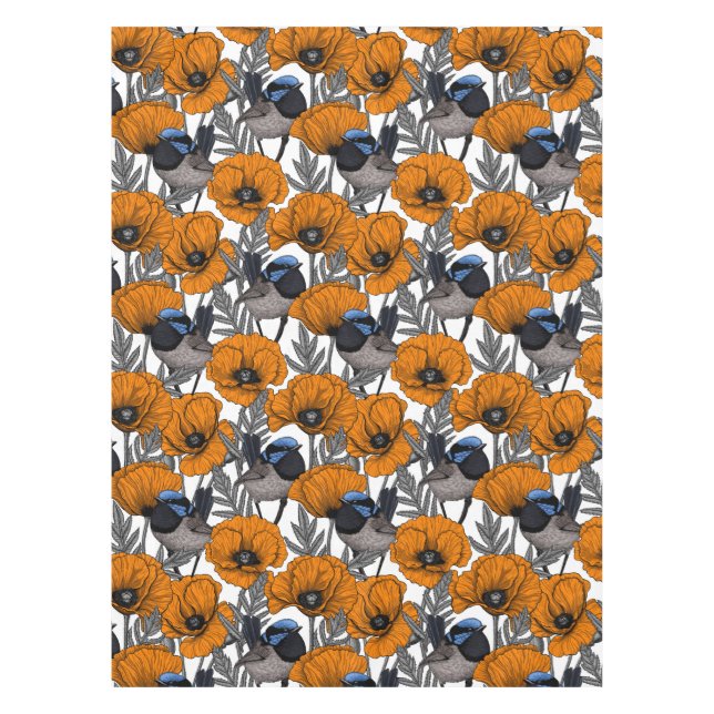 Toalha De Mesa Moinhos de fada e flores de papoila laranja 2 (Frente)
