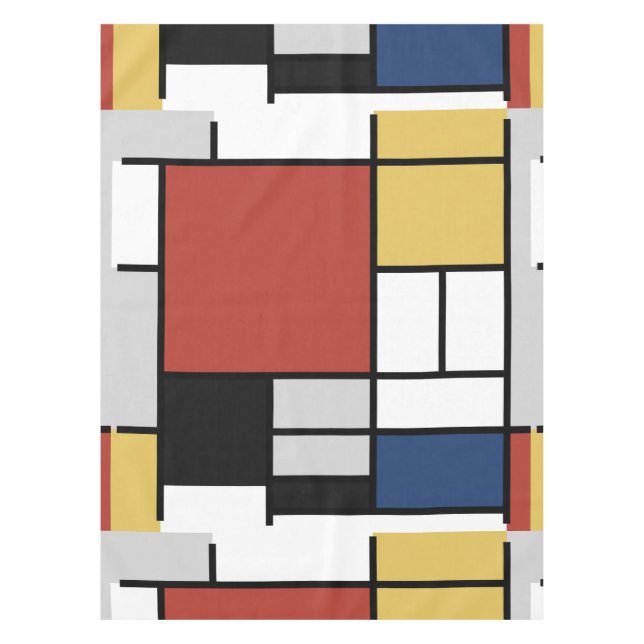 Toalha De Mesa Mondrian Painting Red Plane Yellow Black Cinza Blu (Frente)