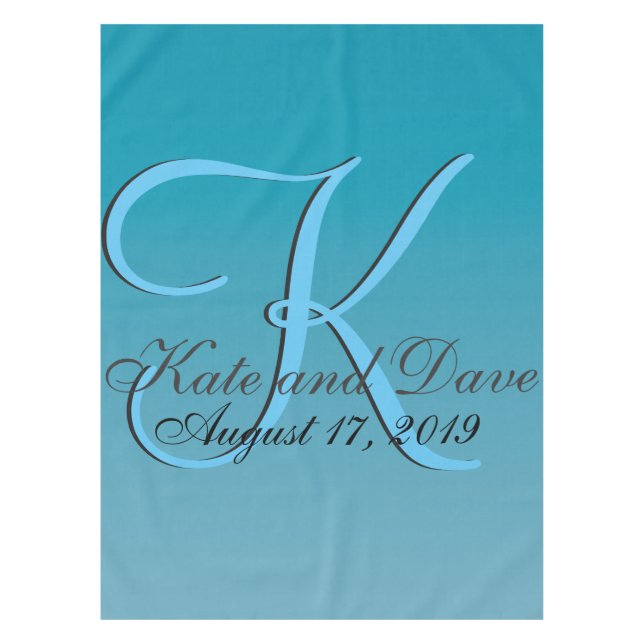 Toalha De Mesa Monograma Azul Água (Frente)