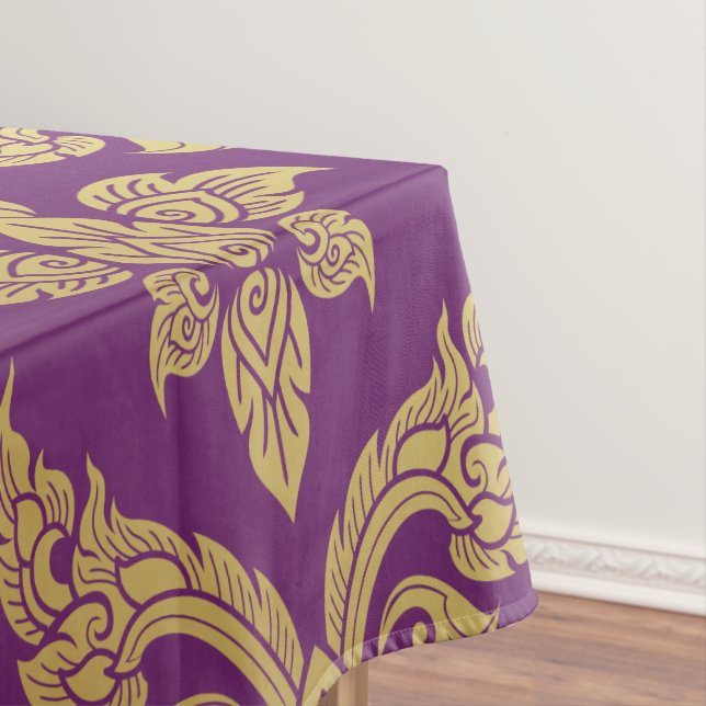 Toalha De Mesa Monograma da Fleur Dourada Roxo (Posição Original)