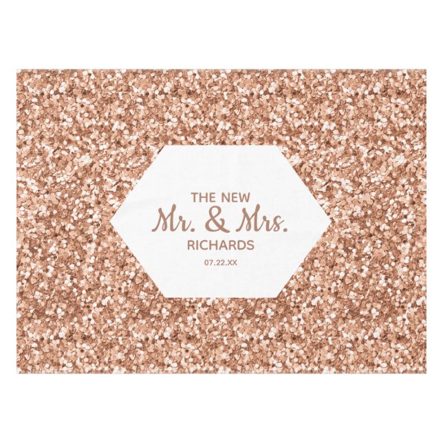 Toalha De Mesa Monograma de Casamento com Glitter Confetti Dourad (Frente (Horizontal))