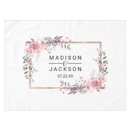 Toalha De Mesa Monograma Floral de Casamento Floral com Moldura d