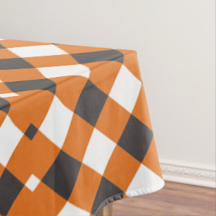 Toalha De Mesa Monograma Laranja Xadrez Branca Gingham