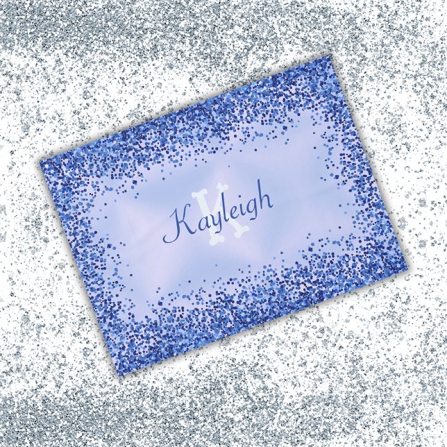 Toalha De Mesa Monograma Simples Azul Brutado de Metal e Largura  (Criador carregado)