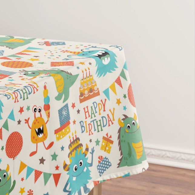 Toalha De Mesa Monstros Feliz Aniversário Crianças (Posição Original)