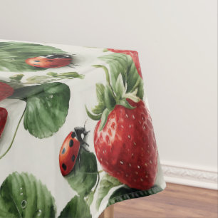 Toalha De Mesa Morango de Aquarela e Ladybug Padrão Sem Costura