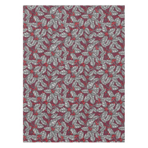 Toalha De Mesa Morango Holly, folhas de cinza em vermelho escuro
