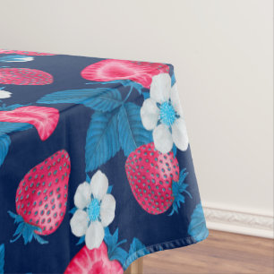 Toalha De Mesa Morangos cor-de-rosa em azul