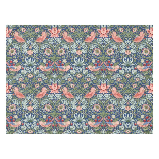 Toalha De Mesa Morris Strawberry Thief Floral Pattern Blue Green (Frente (Horizontal))