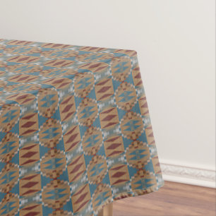 Toalha De Mesa Mosaico Castanho Vermelho Azul-Teal Único