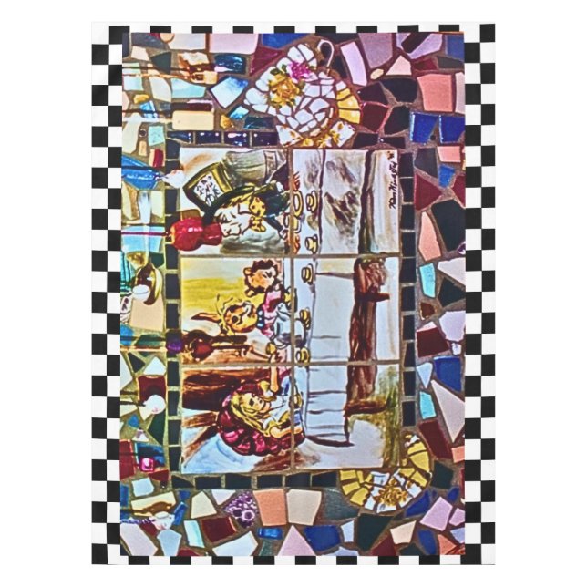 Toalha De Mesa mosaico da festa do chá louco (Frente)