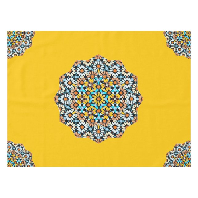 Toalha De Mesa Mosaico marroquino, Turquesa e Amarelo (Frente (Horizontal))