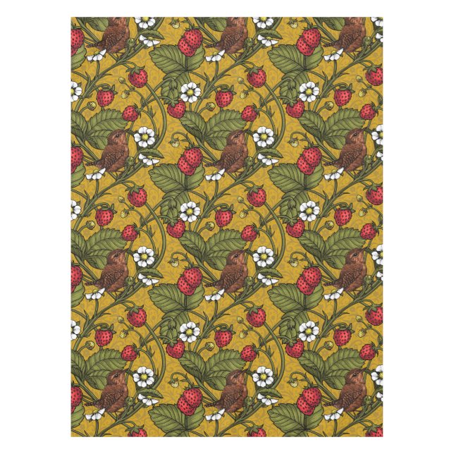 Toalha De Mesa Mostarda e morangos sobre mostarda (Frente)