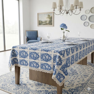 Toalha De Mesa Motivos Florais Toile De Jouy Francesa Azul Vintag