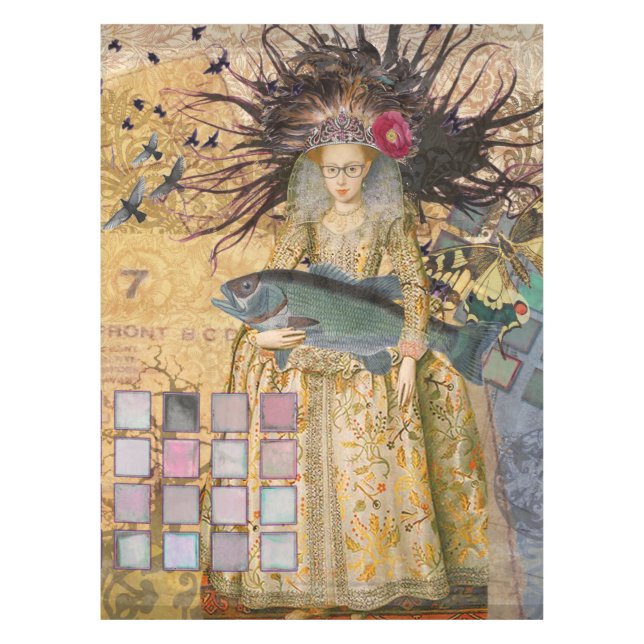 Toalha De Mesa Mulher Peixes Vintage Clássico Gótico (Frente)