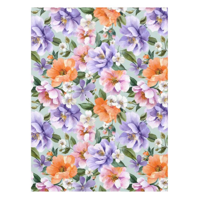 Toalha De Mesa Muted Colorful Flowers Boho flower  (Frente)