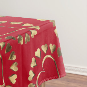 Toalha De Mesa Namorados Romântico de Corações Dourados Vermel