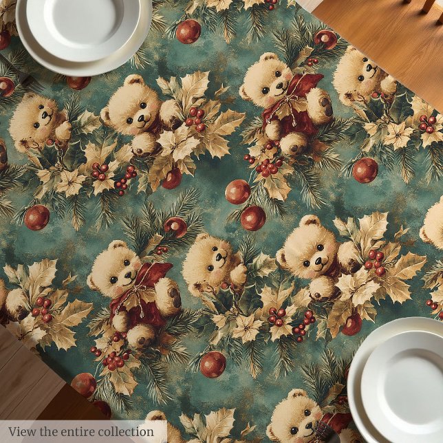Toalha De Mesa Natais vintages bonitos ursos (Cute vintage Christmas teddy bears tablecloth)