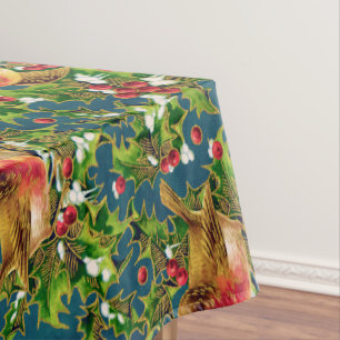 Toalha De Mesa Natais vintages Pássaros Holly Faux Padrão Dourado