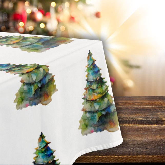 Toalha De Mesa Natal Artístico Árvore Aquarela Feriado de Padrão  (Criador carregado)