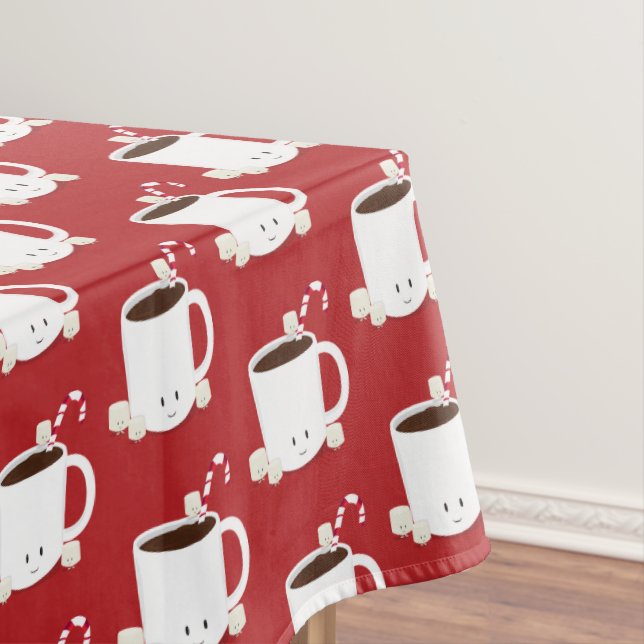 Toalha De Mesa Natal de Chocolate Quente com Padrão Vermelho (Posição Original)