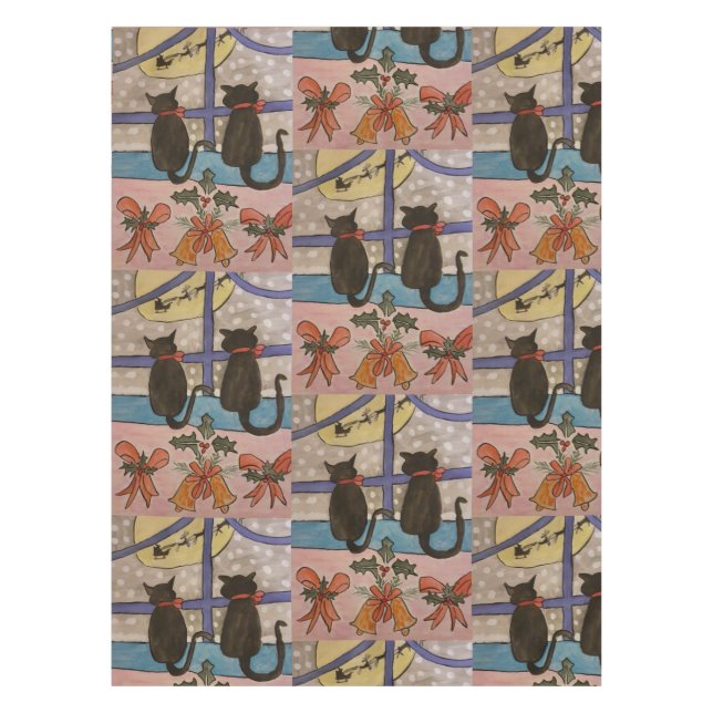 Toalha De Mesa Natal de Gato Negro (Frente)