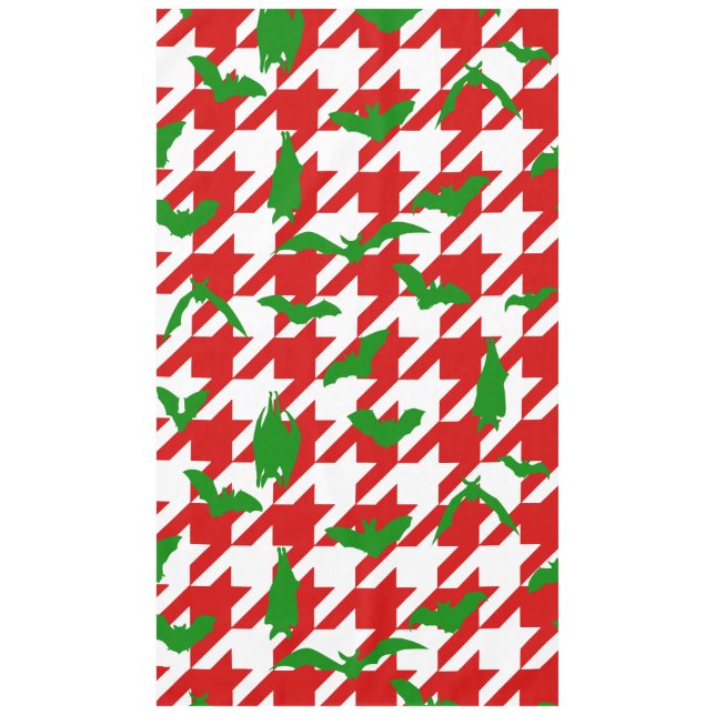 Toalha De Mesa Natal feio houndstooth morcegos vermelho verde (Frente)
