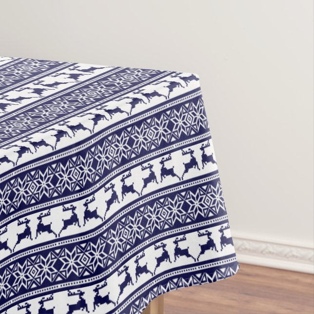 Toalha De Mesa Natal, Folha Escandinava Azul e Branco (Posição Original)