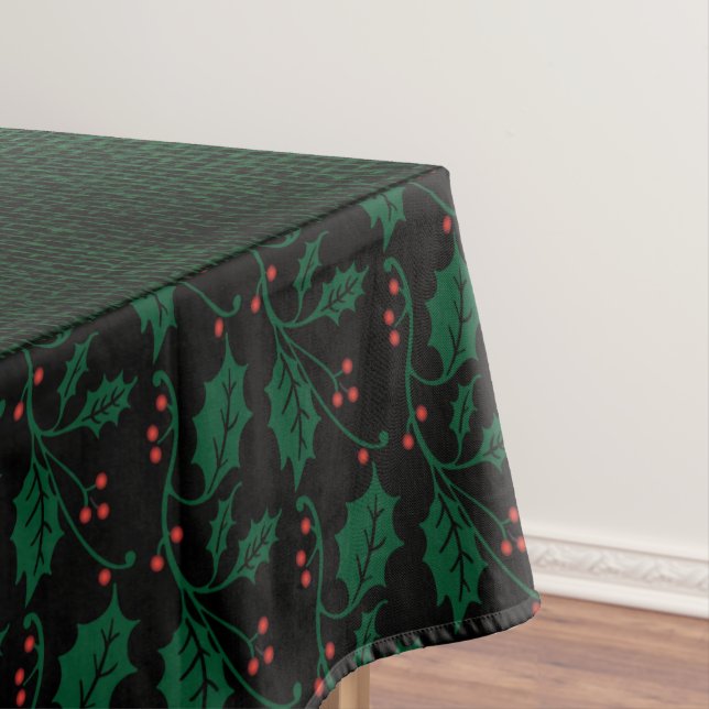 Toalha De Mesa Natal Holly no Festivo Green Faux Burlap (Posição Original)