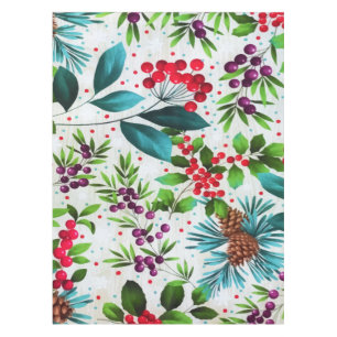 Toalha De Mesa Natal Madeira de inverno Holly Berry Pinecones