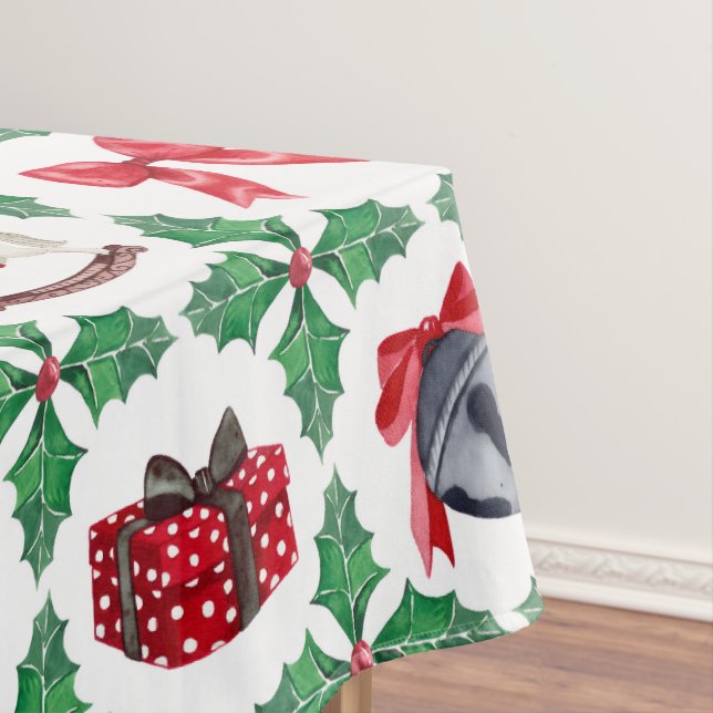 Toalha De Mesa Natal Patchwork de Azevinho Herança (Posição Original)
