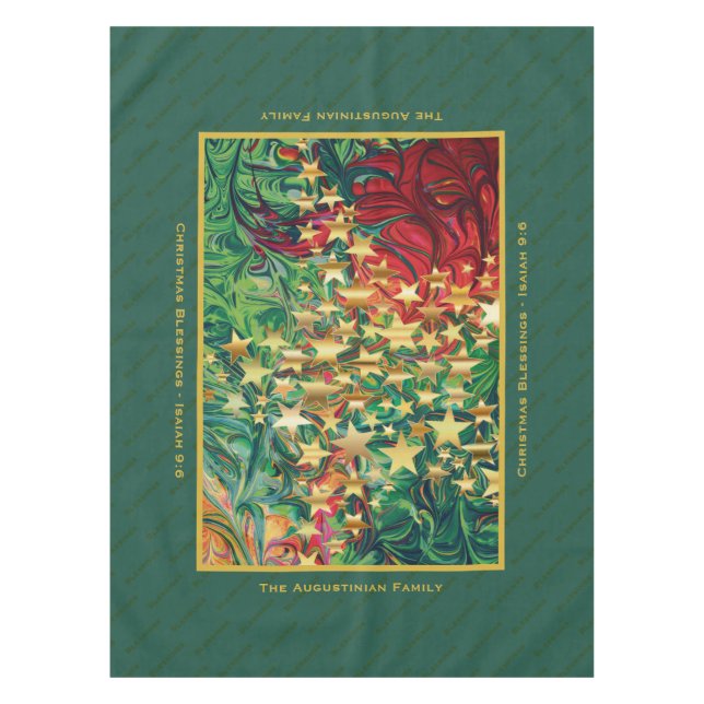 Toalha De Mesa NATAL STARS Vermelho Verde Dourado Personalizado (Frente)