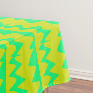 Toalha De Mesa Neon brilhante verde e padrão zigzag amarelo