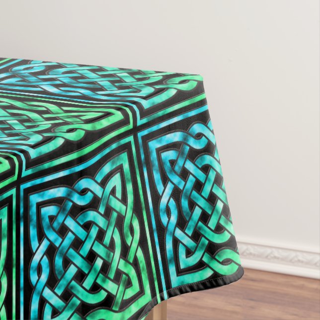 Toalha De Mesa Nó Celular - Preto Verde Azul Quadrado (Posição Original)