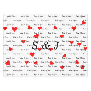 Toalha De Mesa Noiva Monograma Tipografia Corações Vermelhos