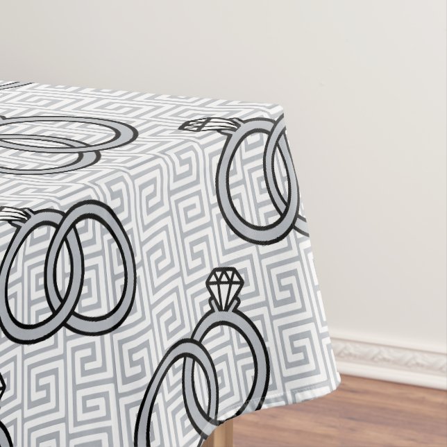 Toalha De Mesa Noivado com Chave Grega Casamento - Prata e Branco (Posição Original)