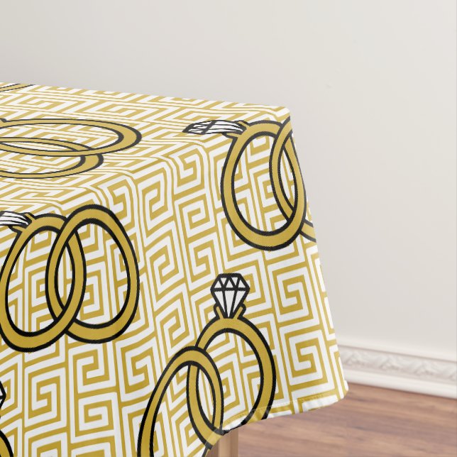 Toalha De Mesa Noivado com Chave Grega - Dourado e Branco (Posição Original)
