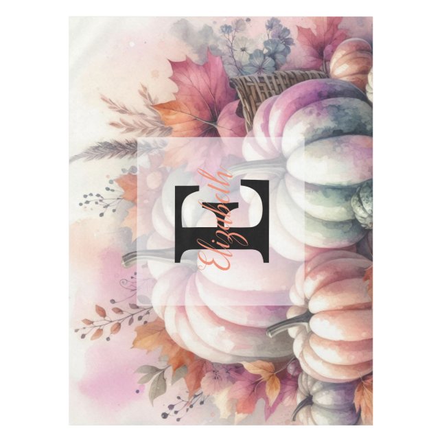 Toalha De Mesa Nome do monograma Bombas de queda em pastel aquare (Frente)