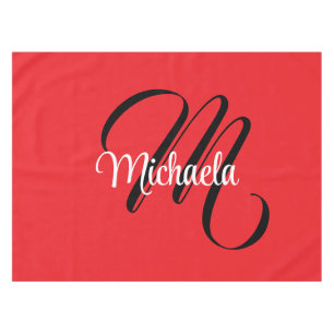 Toalha De Mesa Nome inicial do monograma moderno minimalista verm