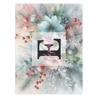 Toalha De Mesa Nome monograma Natal floral pastel aquarela
