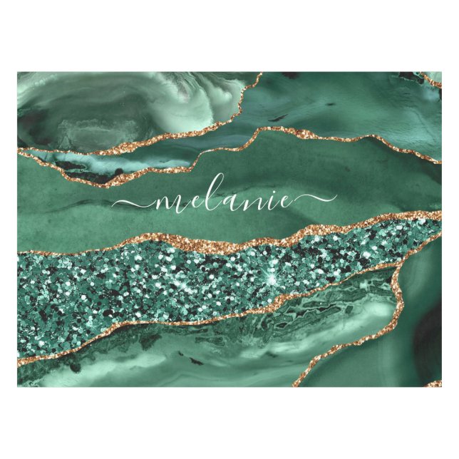 Toalha De Mesa Nome Personalizado do Marble Tablecloth Dourado Em (Frente (Horizontal))