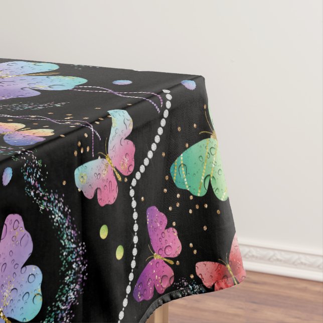 Toalha De Mesa Nome Pessoal Borboletas Brilhantes Roxas Elegantes (Posição Original)