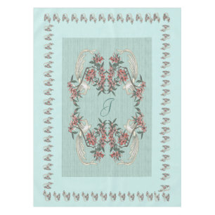 Toalha De Mesa O romance da seda com monograma de 52" x 70" Aqua